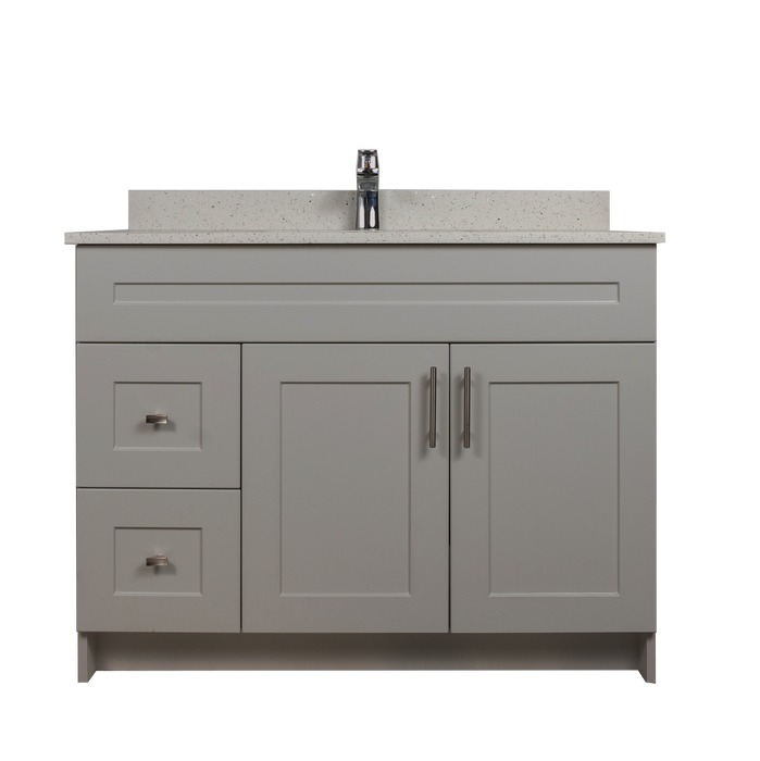42" MDF - Left Side Draw - Light Grey - Shaker Doors - Softclose Hardware