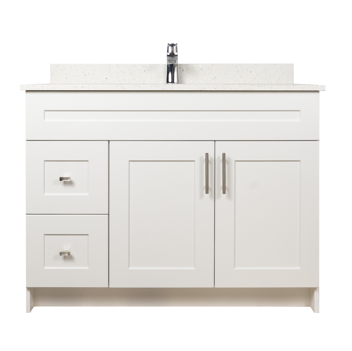 42" MDF - Left Side Draw - White - Shaker Doors - Softclose Hardware