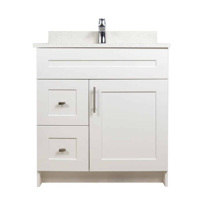 30" MDF - Left Side Draw - White - Shaker Doors - Softclose Hardware