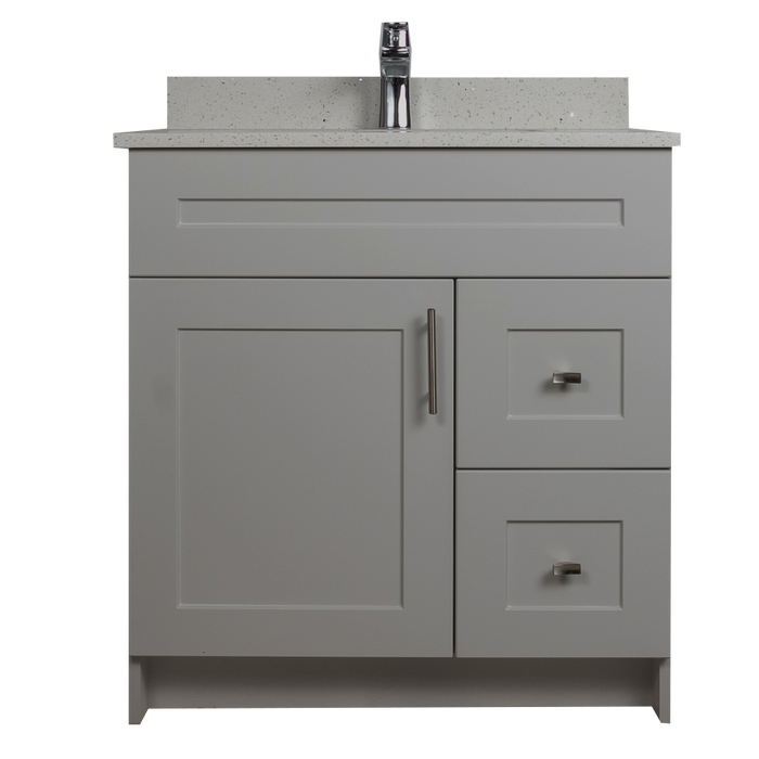 30" MDF - Right Side Draw - Light Grey - Shaker Doors - Softclose Hardware