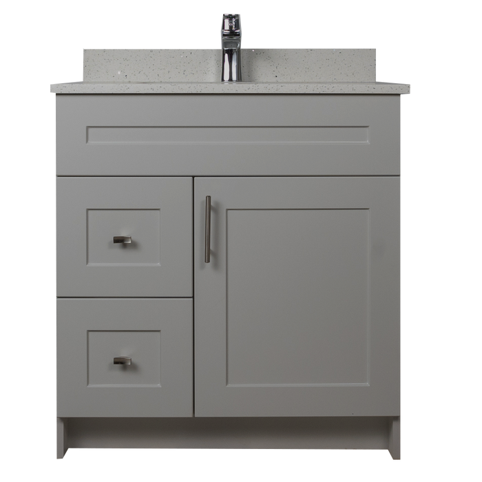 30" MDF - Left Side Draw - Light Grey - Shaker Doors - Softclose Hardware