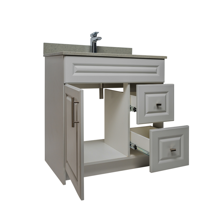 30" MDF - Right Side Draw - Light Grey - Raised Panel Doors