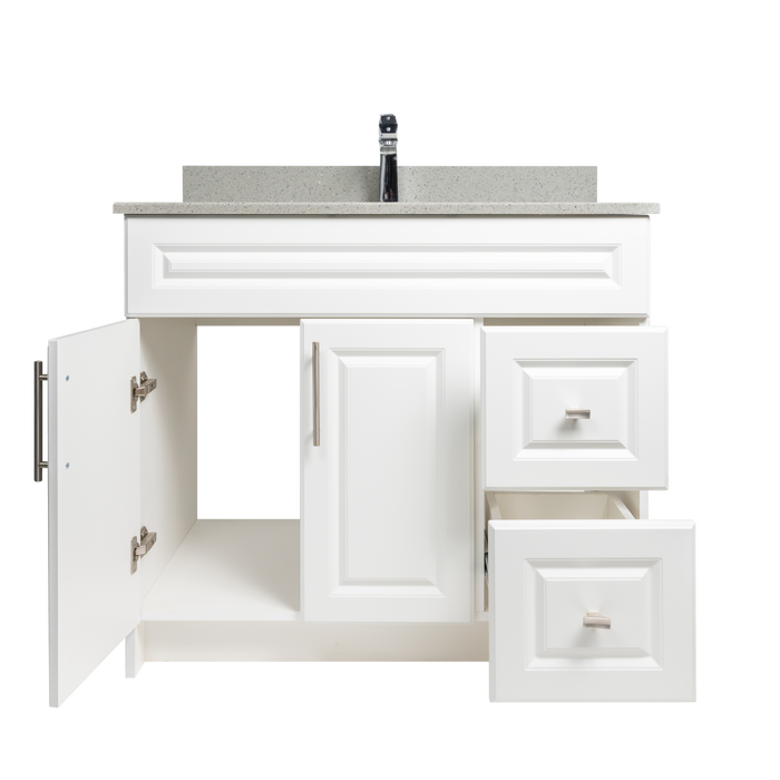 36" MDF - Right Side Draw - White - Raised Panel Doors