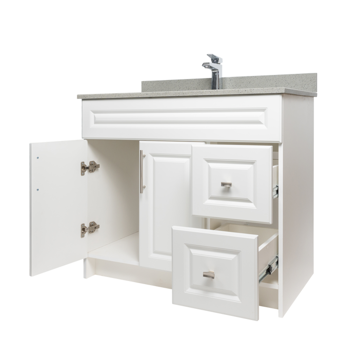 36" MDF - Right Side Draw - White - Raised Panel Doors