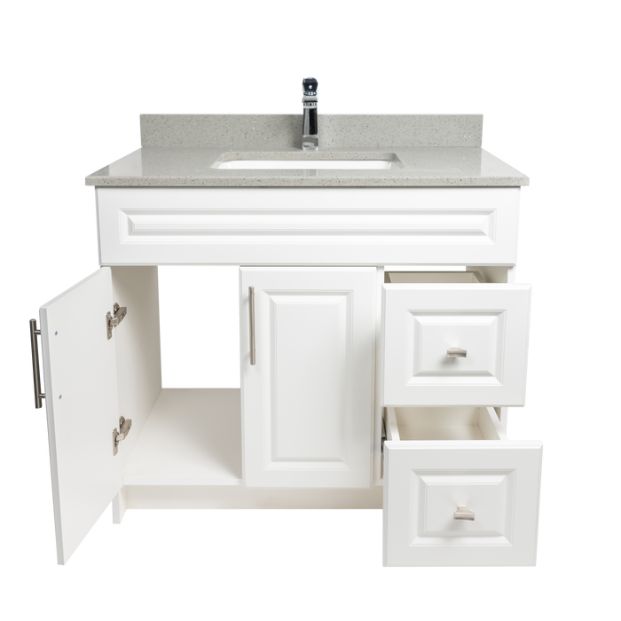 36" MDF - Right Side Draw - White - Raised Panel Doors