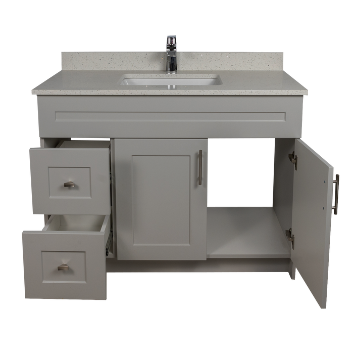 42" MDF - Left Side Draw - Light Grey - Shaker Doors - Softclose Hardware