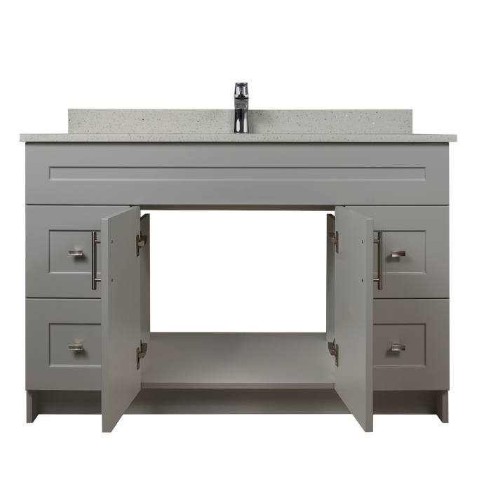 48" MDF - Both Side Draw - Light Grey - Shaker Doors - Softclose Hardware