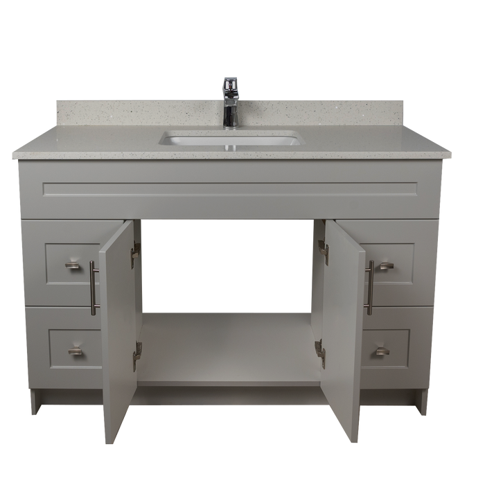 48" MDF - Both Side Draw - Light Grey - Shaker Doors - Softclose Hardware