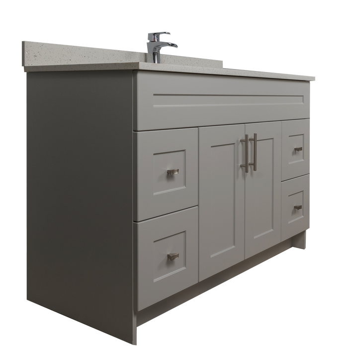 48" MDF - Both Side Draw - Light Grey - Shaker Doors - Softclose Hardware