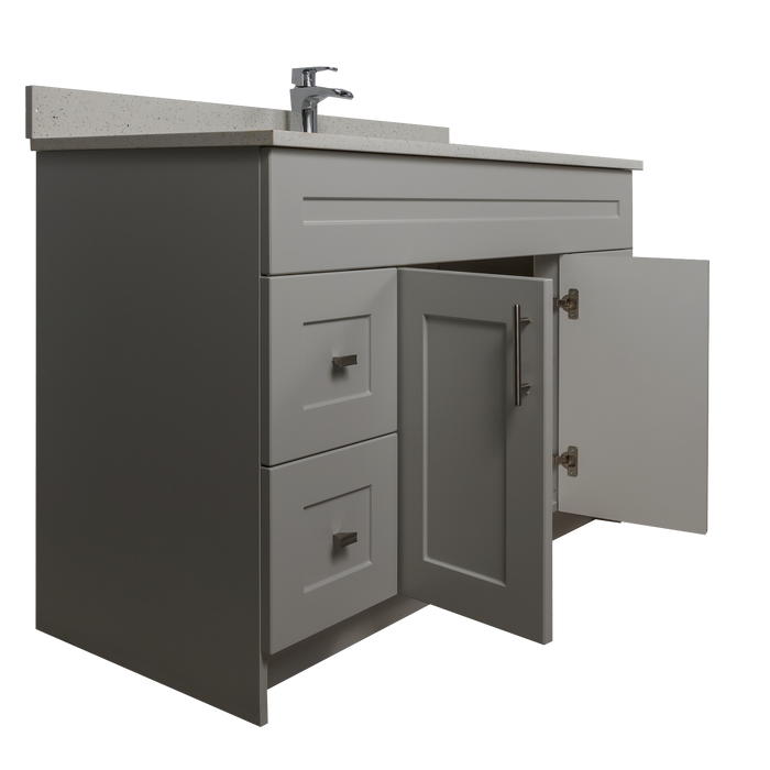 48" MDF - Both Side Draw - Light Grey - Shaker Doors - Softclose Hardware