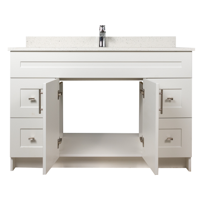 48" MDF - Both Side Draw - White - Shaker Doors - Softclose Hardware