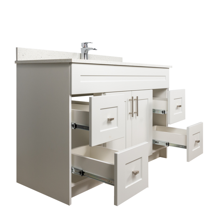 48" MDF - Both Side Draw - White - Shaker Doors - Softclose Hardware