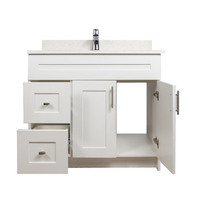36" MDF - Left Side Draw - White - Shaker Doors - Softclose Hardware