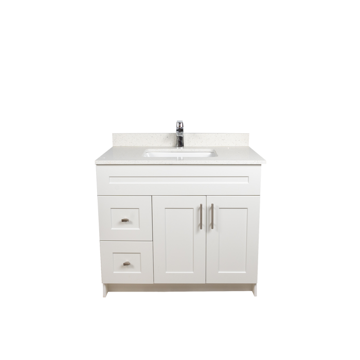36" MDF - Left Side Draw - White - Shaker Doors - Softclose Hardware