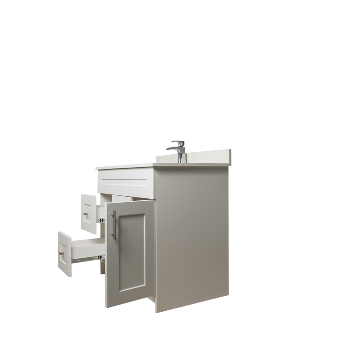 36" MDF - Left Side Draw - White - Shaker Doors - Softclose Hardware