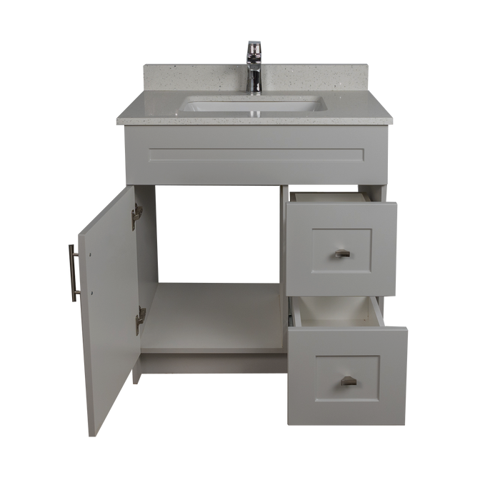 30" MDF - Right Side Draw - Light Grey - Shaker Doors - Softclose Hardware